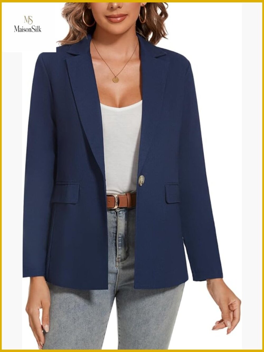 Lightweight Linen Blazer with Pockets, Regular Fit, Long Sleeve Work Office
